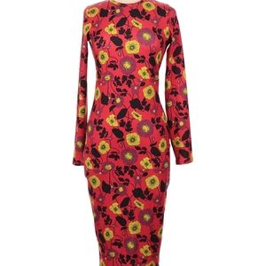 Zara Red Floral Midi Sheath Dress